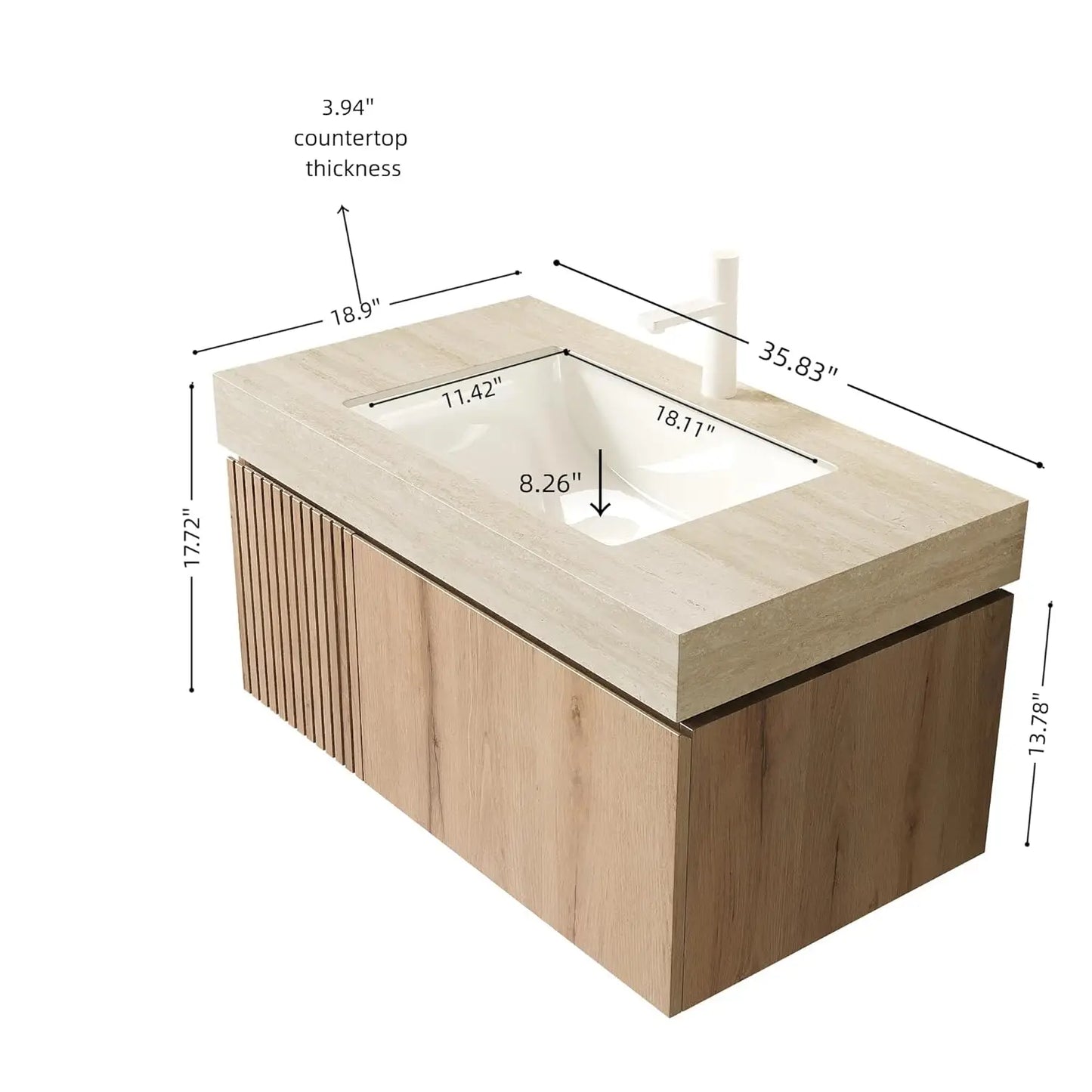 Wall Mounted Bathroom Vanity With Ceramic Basin And Travertine Countertop