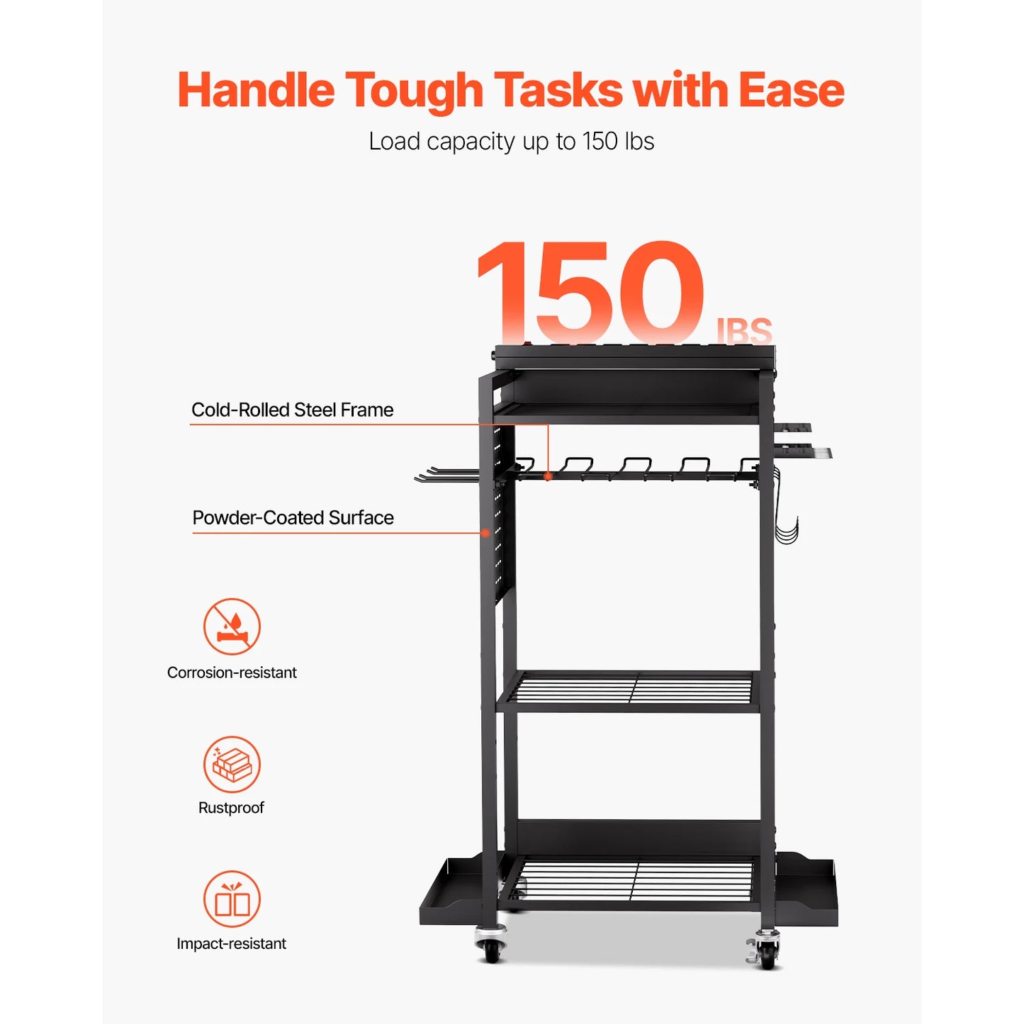 4-Tier Tool Organizer Cart With Charging Station And Outlets