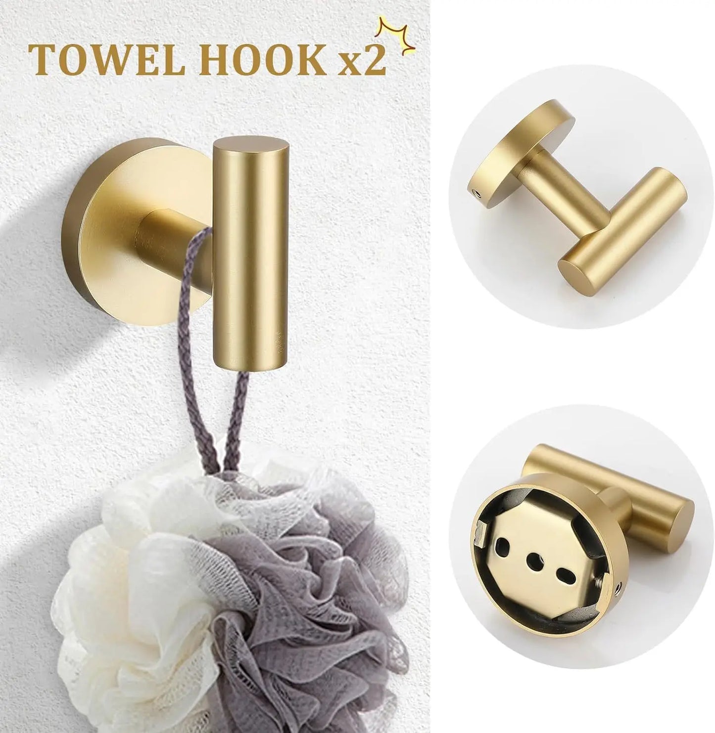 5 Piece Bath Hardware Set Stainless Steel Towel Bar Rack