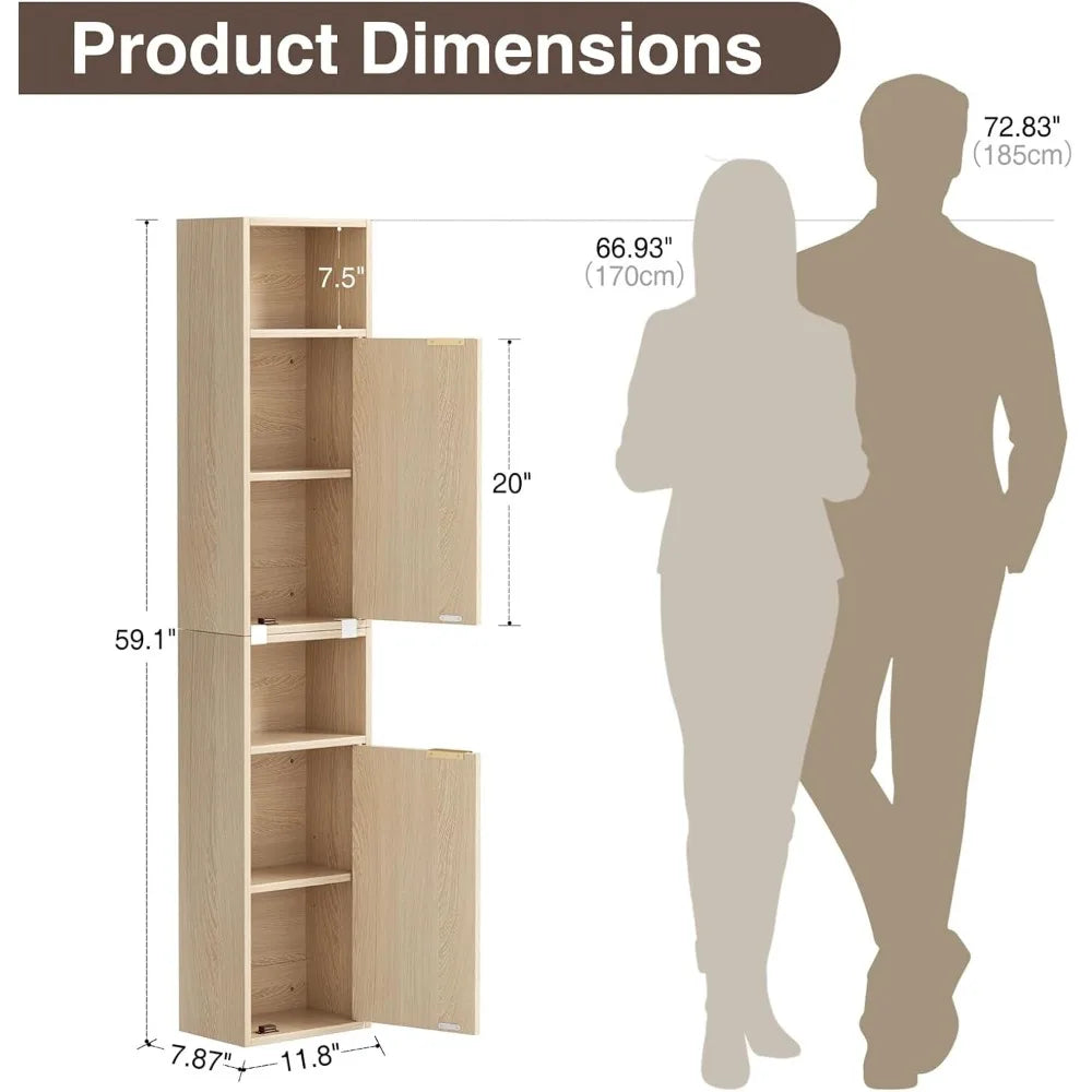 Oak Linen Tower Bathroom Storage Cabinet