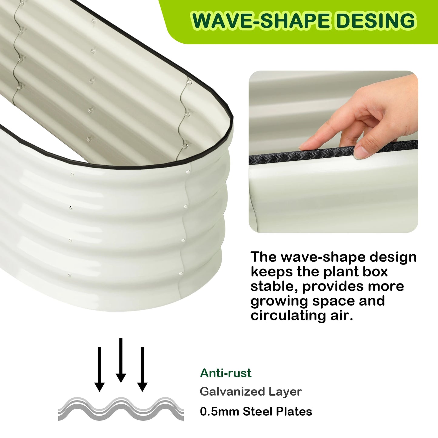 HiMISS Oval Galvanized Raised Garden Bed Outdoor Planter