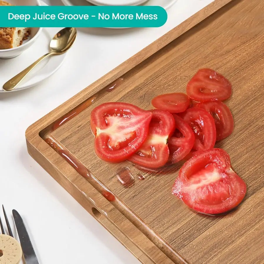 Bamboo Cutting Board Set 3 Piece With Juice Groove Handles