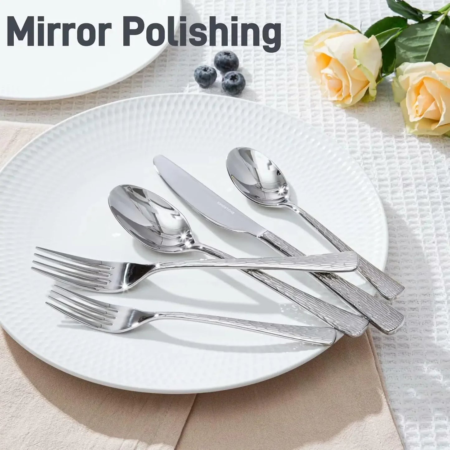 Hammered Silverware Set 18/10 Stainless Steel With Ripple Handles