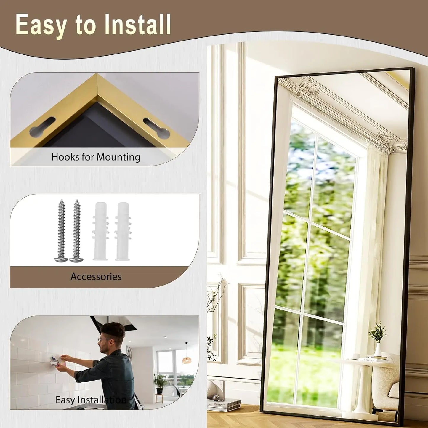 GLSLAND Rectangular Mirror for Living Room and Bedroom