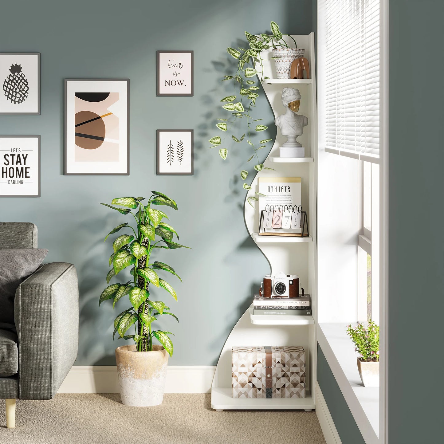 Tribesigns 5-Tier Corner Shelf Wall Mount Bookshelf