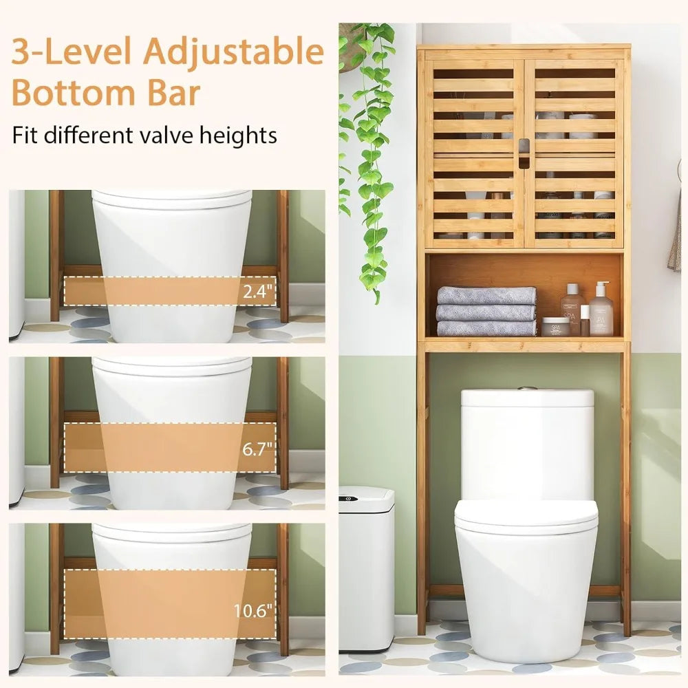 RBXC Freestanding Bamboo Over Toilet Storage Cabinet With Doors