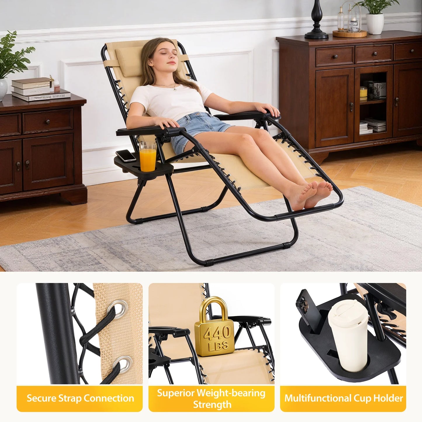 JHK Portable Zero Gravity Recliner Chairs Outdoor Set