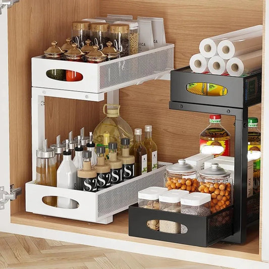 HiMISS 2 Tier Adjustable Under Sink Organizer With Sliding Drawer