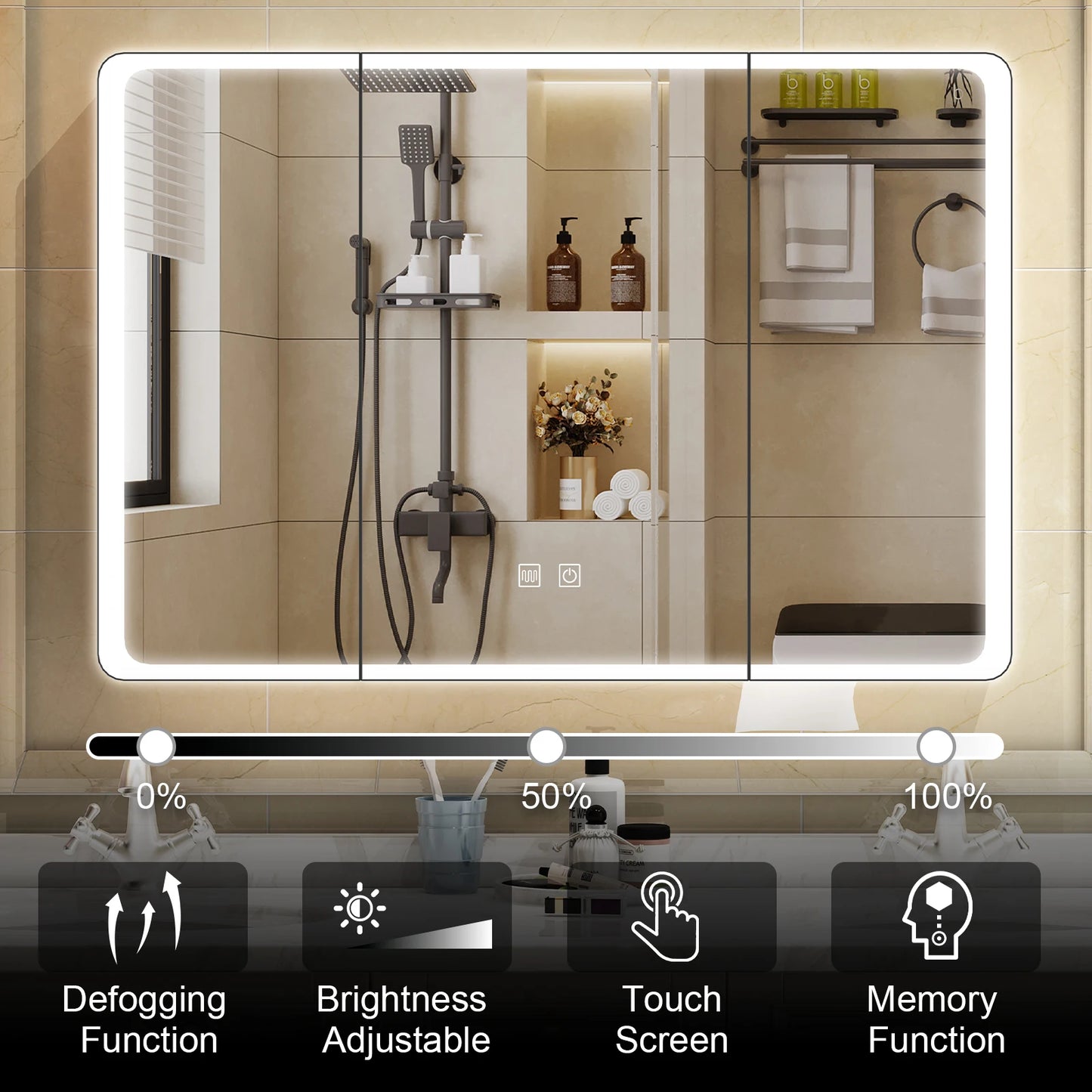 Onesaimei LED Bathroom Medicine Cabinet Mirror 2 Doors