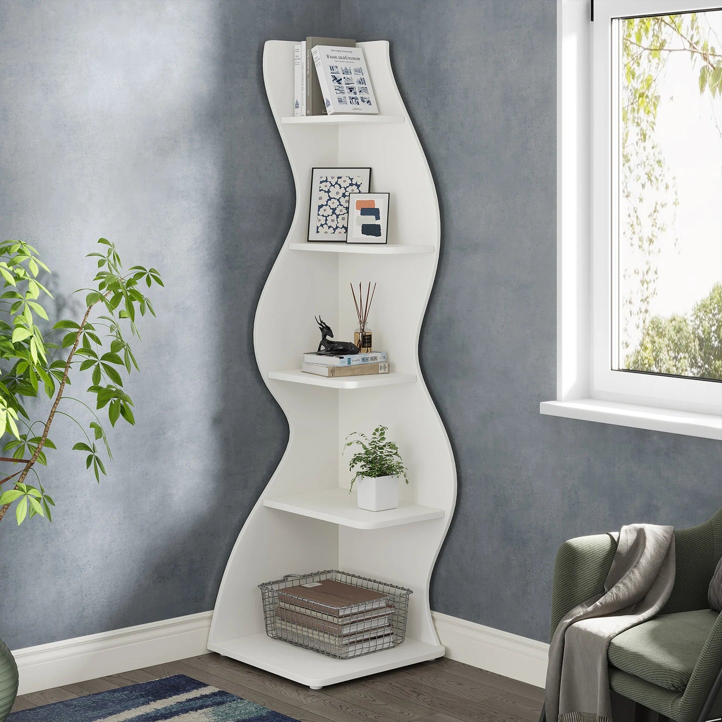 Tribesigns 5-Tier Corner Shelf Wall Mount Bookshelf