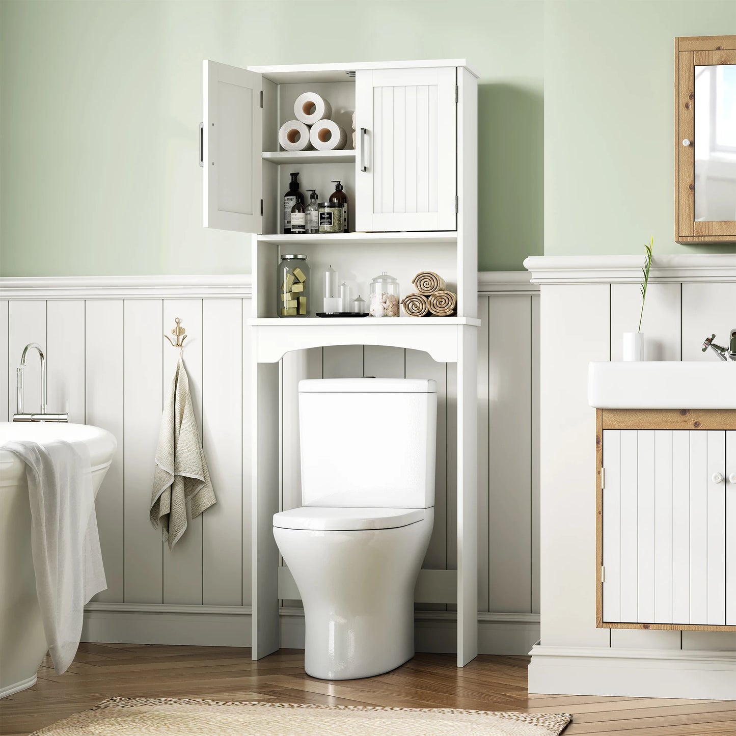 HiMISS Anti Tip Over Toilet Storage Cabinet With Double Doors