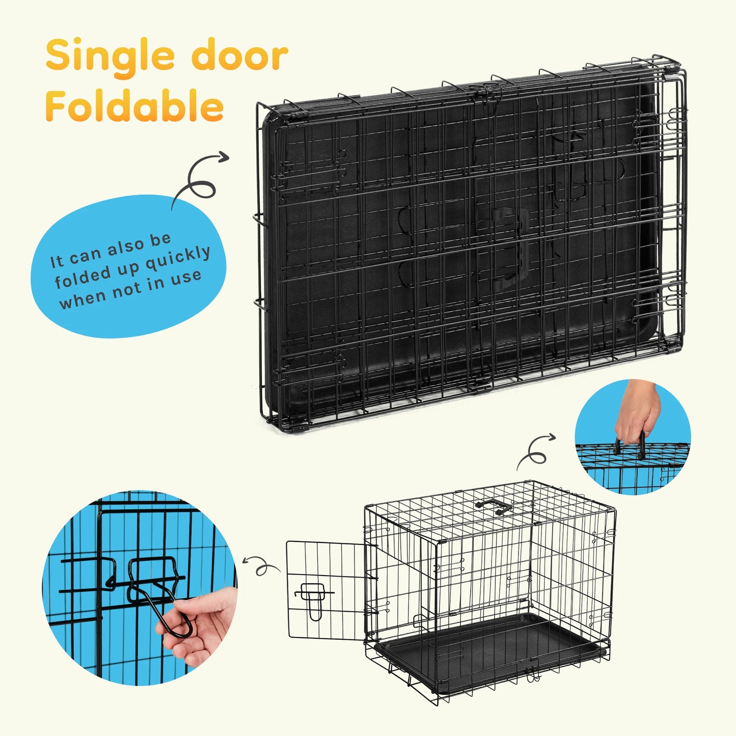 JHK Folding Metal Dog Cage With Leakproof Pan For Indoor Or Outdoor