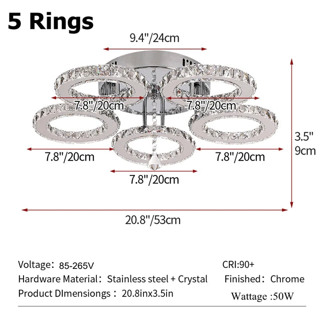 GreeLustr LED Crystal Ring Pendant Light Ceiling Lamp