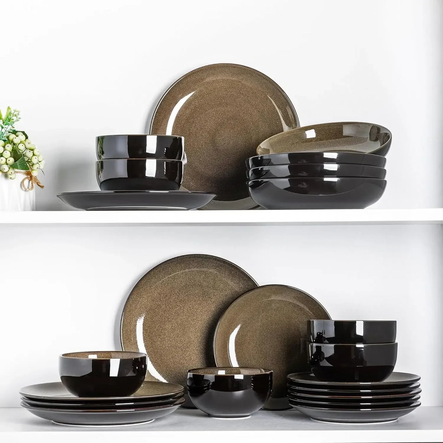 Ceramic Dinnerware Set For Eight With Stoneware Plates And Bowls