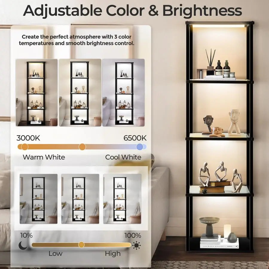 Display Shelf Floor Lamp With Dimmable LED And Remote Control