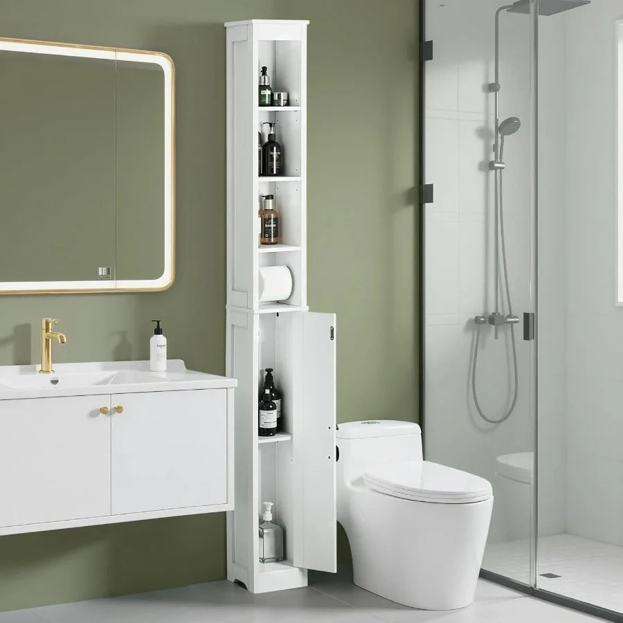 XIUWO Narrow Bathroom Storage Cabinet With Toilet Paper Holder
