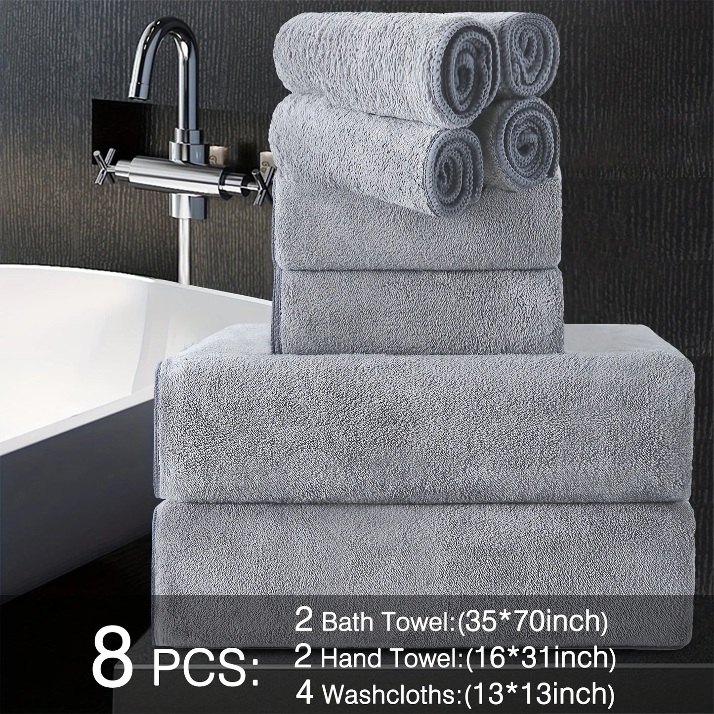 Belista Oversized Bath Towels Set Eight Piece Includes Towels Washcloths