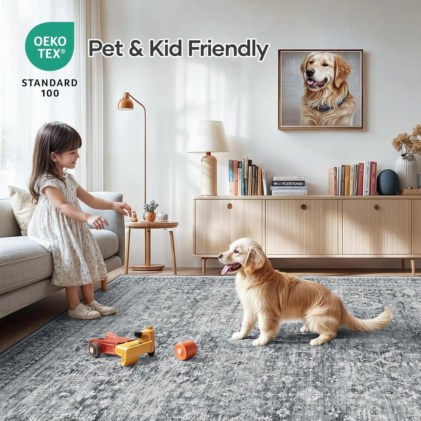 Luxurious Floral Wool Area Rug With Non Slip Backing