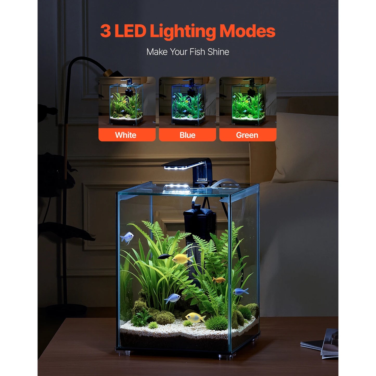 SucceBuy Aquarium Starter Tank With Adjustable 3 Color Lighting