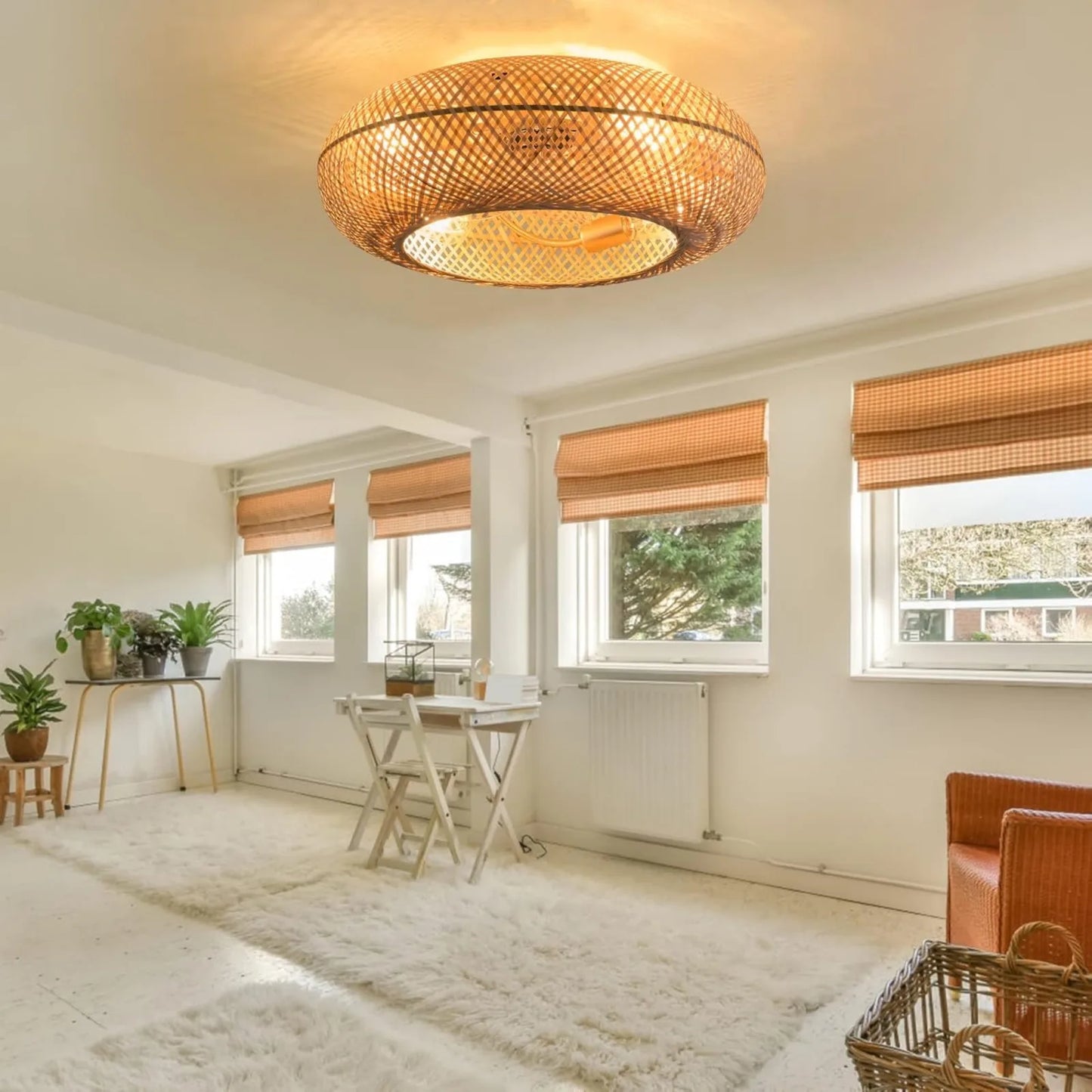Bymaocar Boho Caged Ceiling Fan with Light and Remote
