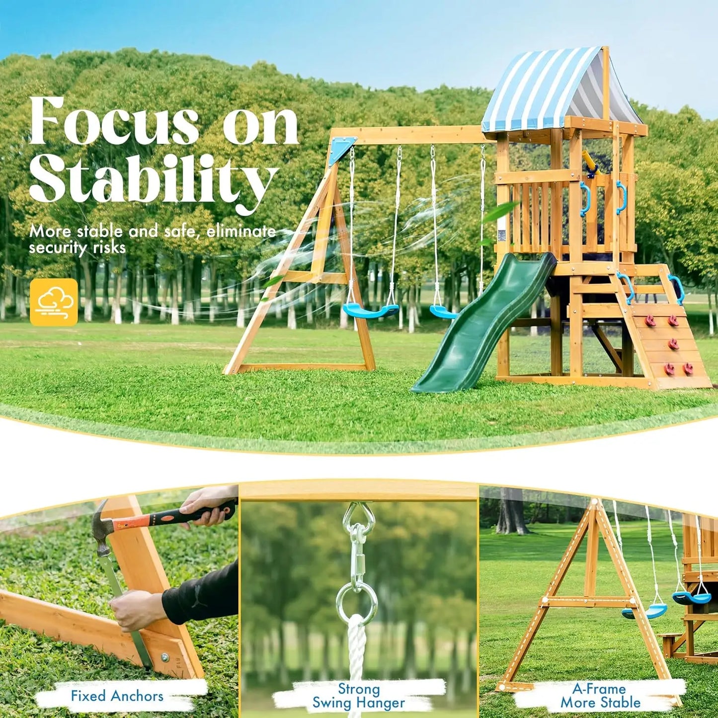 Rolife Robotime Robud Wooden Swing Set With Dual Swings Fort