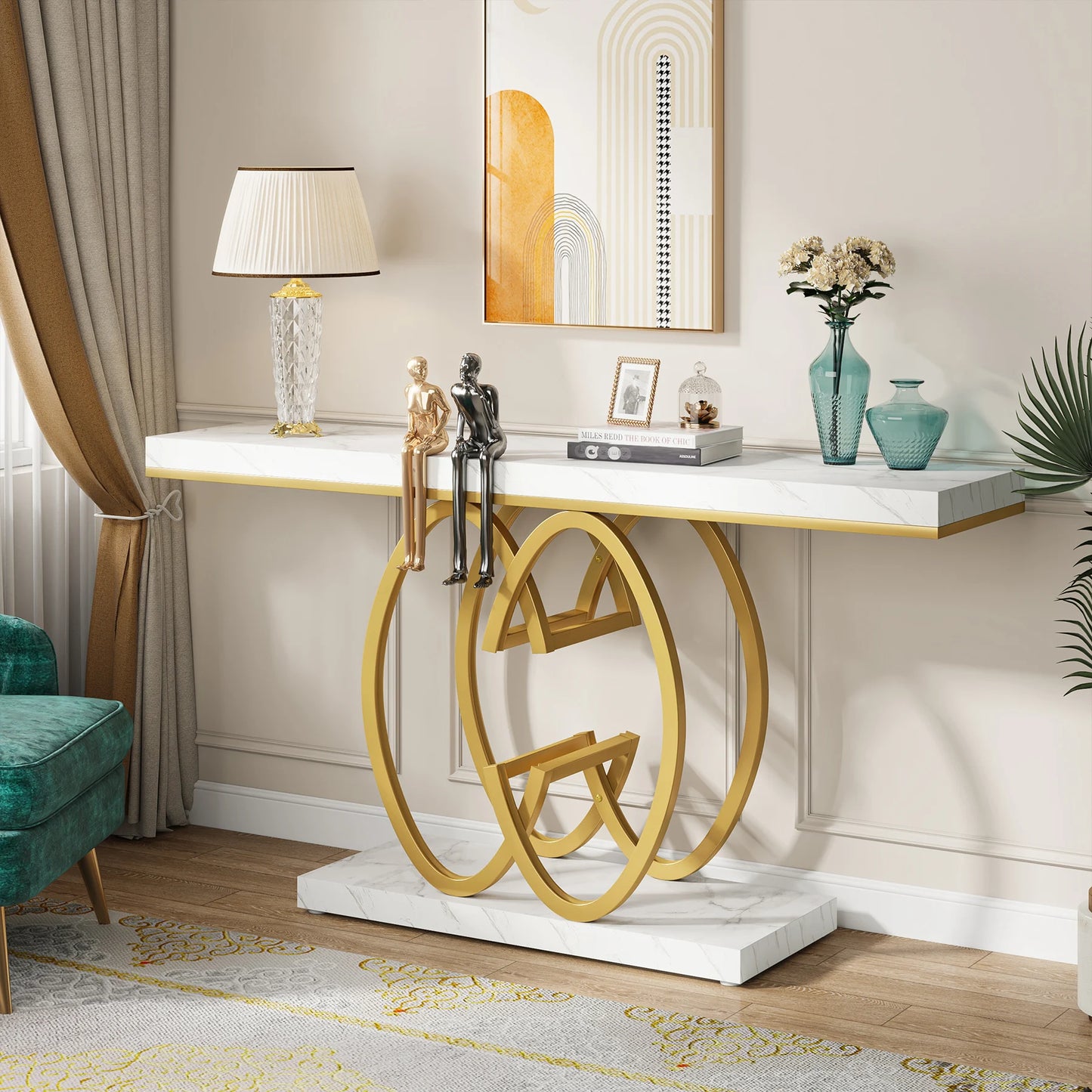 Tribesigns Faux Marble Console Table With Geometric Metal Base
