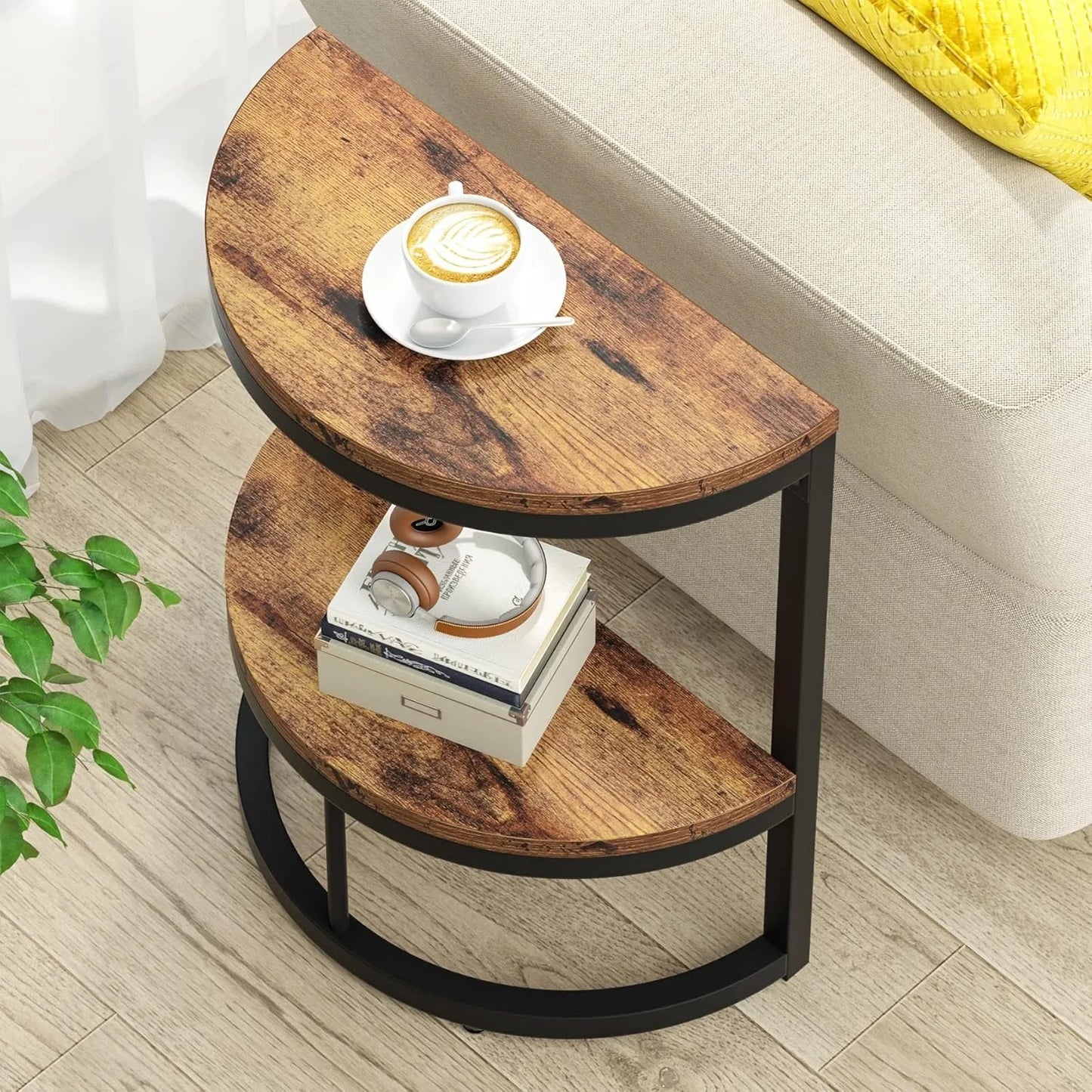 LITTLE TREE 2 Tier End Table Semi Circle with Storage