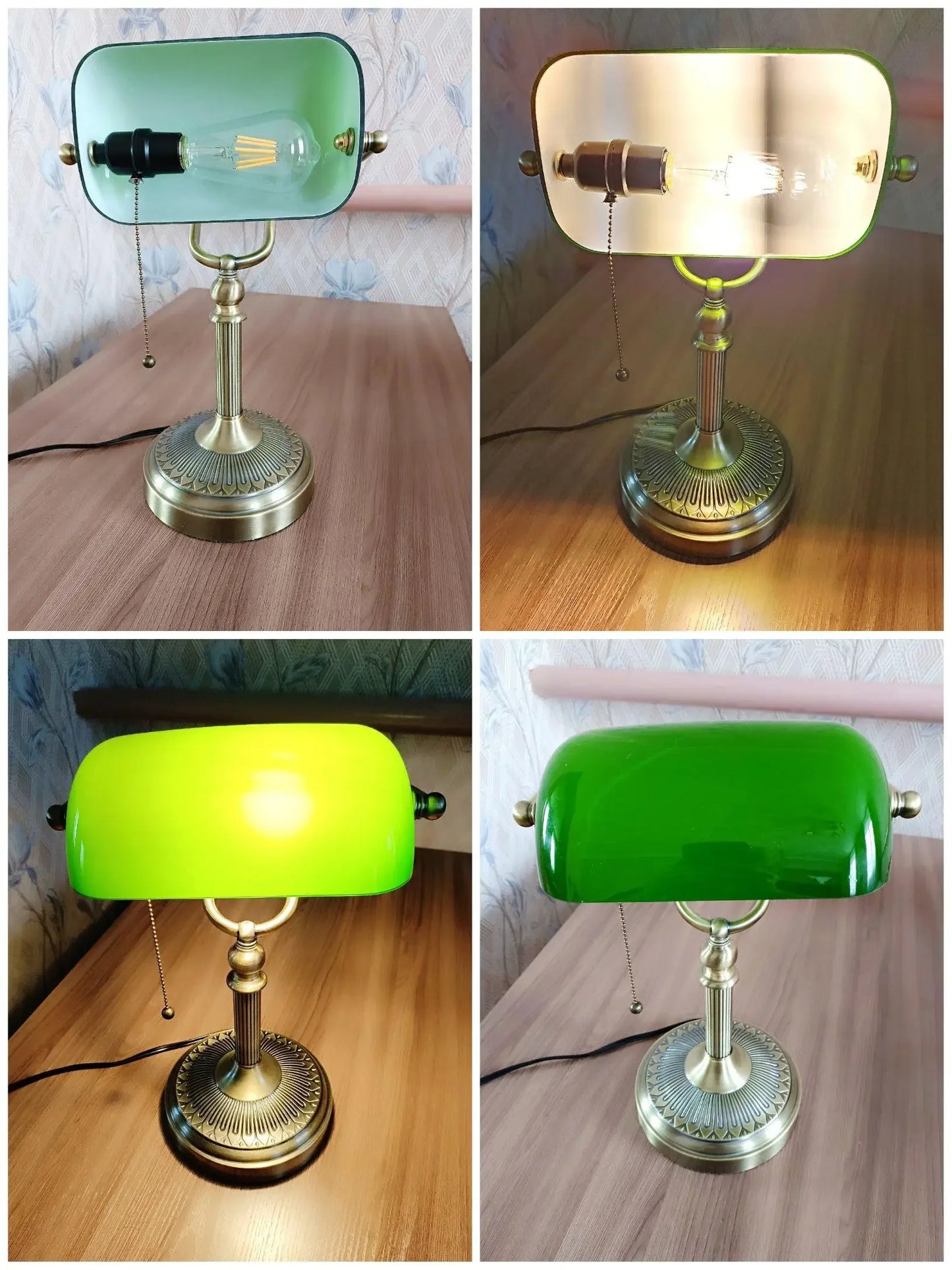 Newrays Desk Lamp Glass Banker Style Table Light Zipper Switch