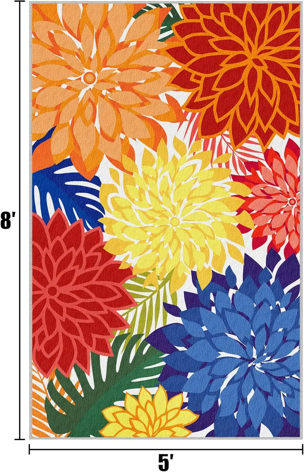 Outdoor Washable Rug With Floral Pattern Non Slip Backing