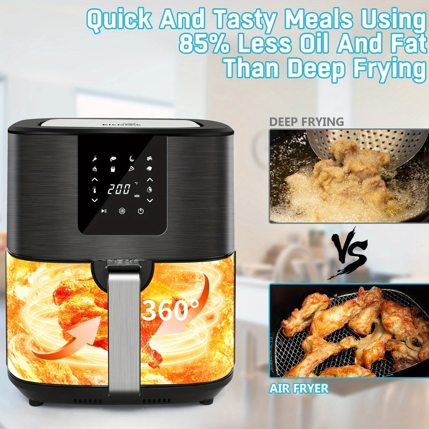KitCook 1500W Air Fryer With 8 Presets And Digital Display