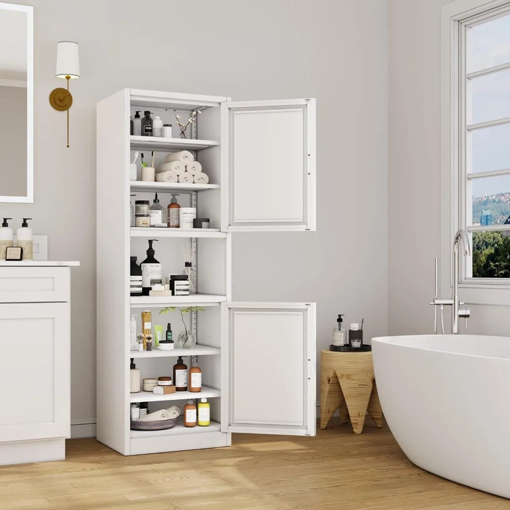Tall Narrow Storage Cabinet With 4 Adjustable Shelves For Home