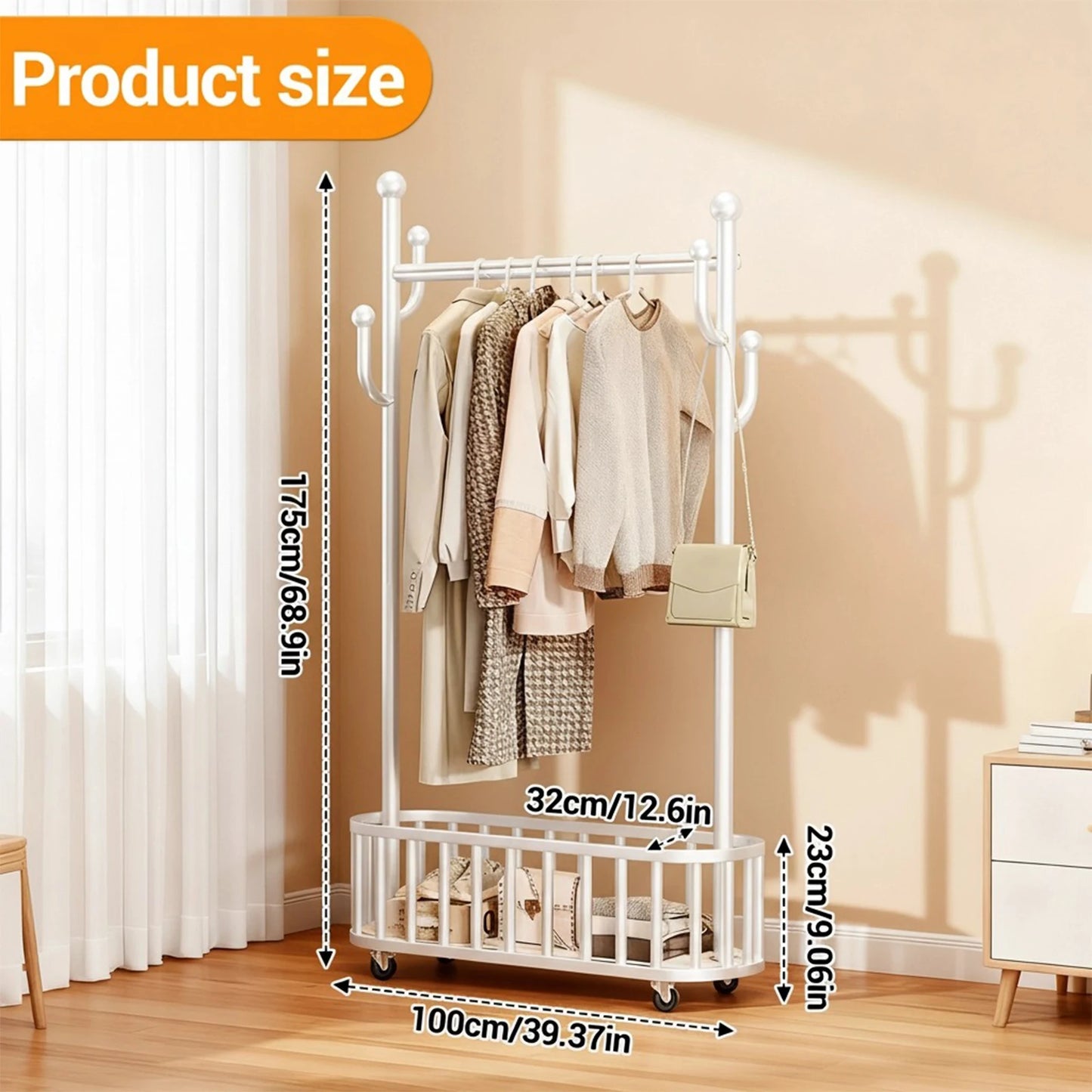 TWISTER.CK Movable Clothes Rack With Storage Basket For Coats