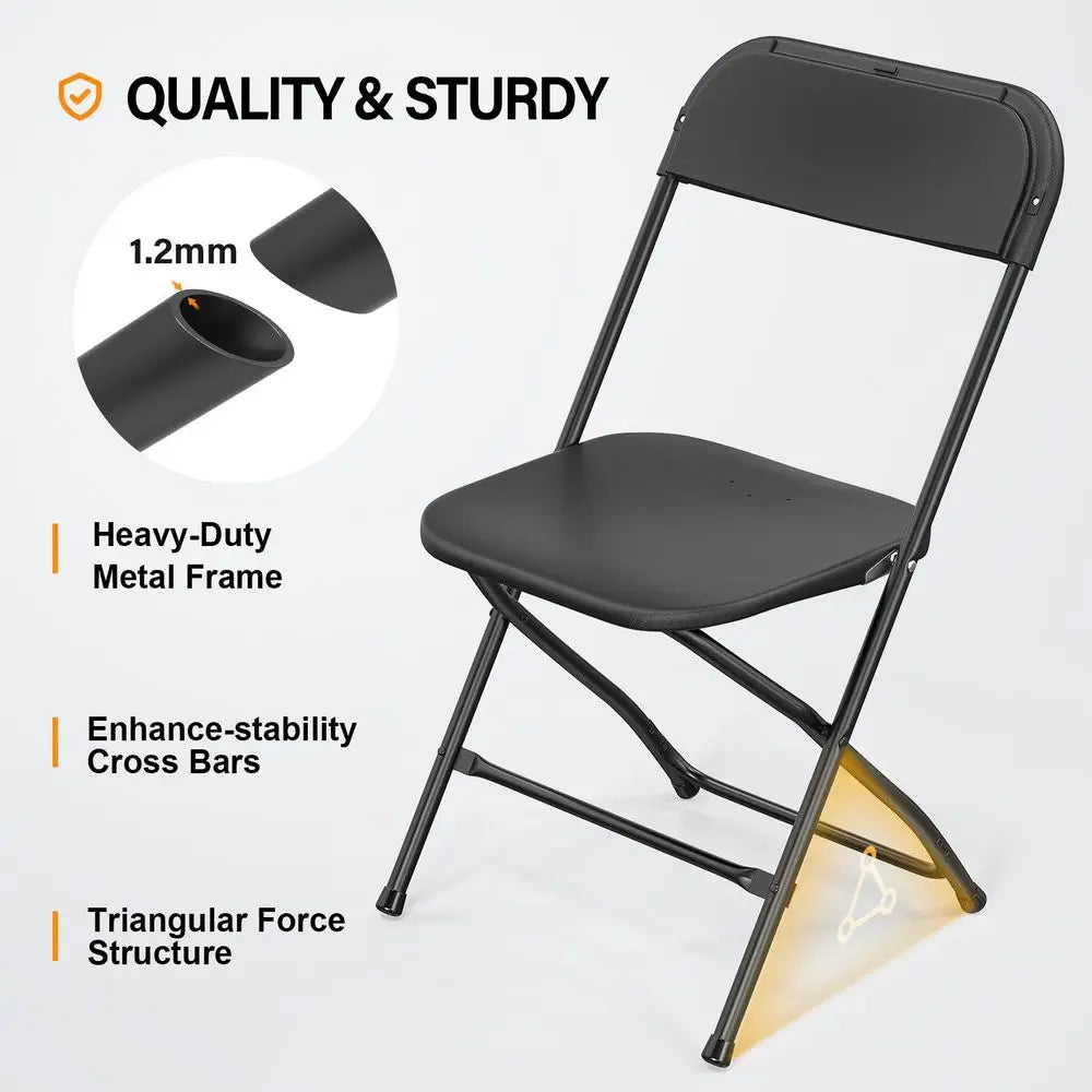 Plastic Folding Chair Indoor Outdoor Stackable Steel Frame 350lb Capacity