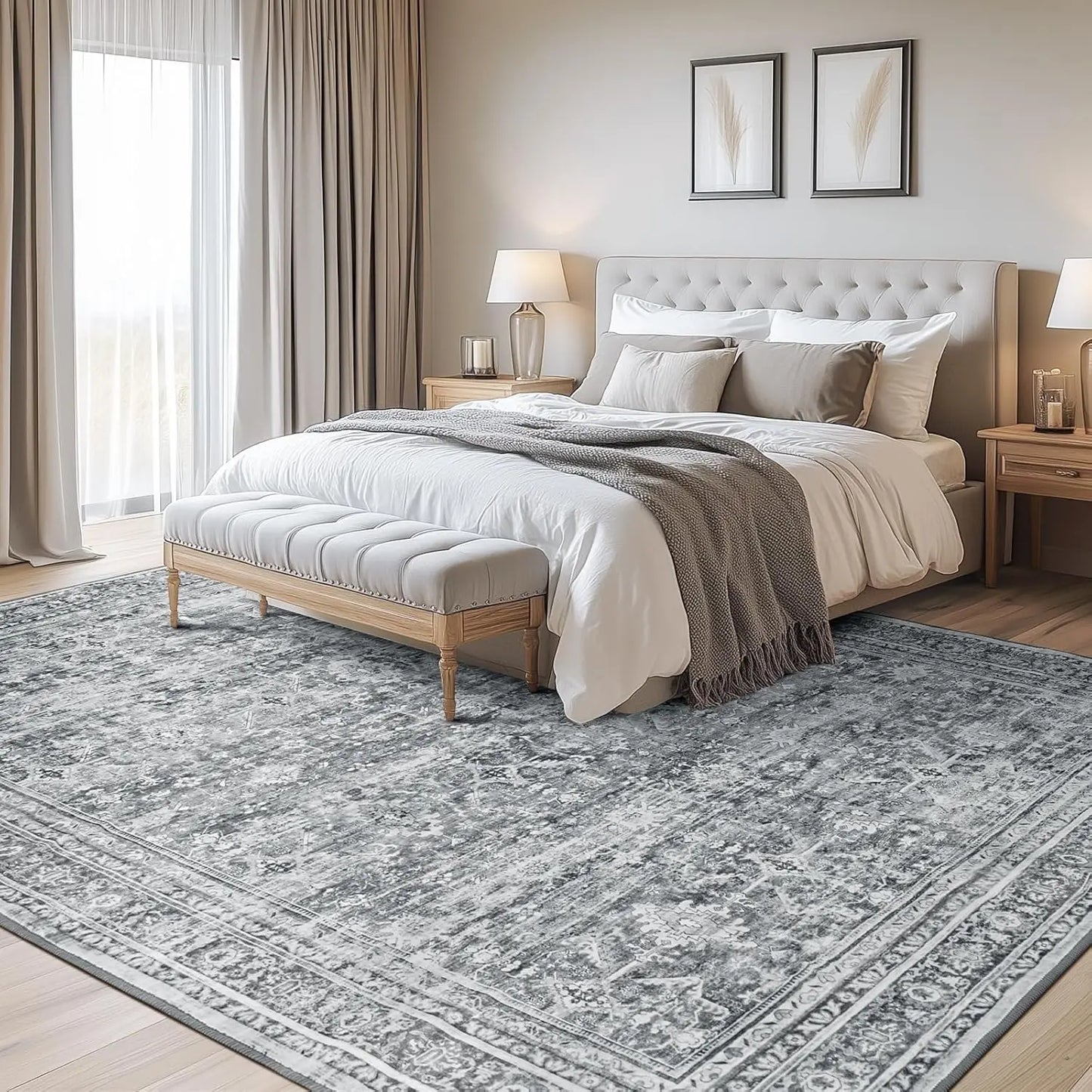 Luxurious Floral Wool Area Rug With Non Slip Backing
