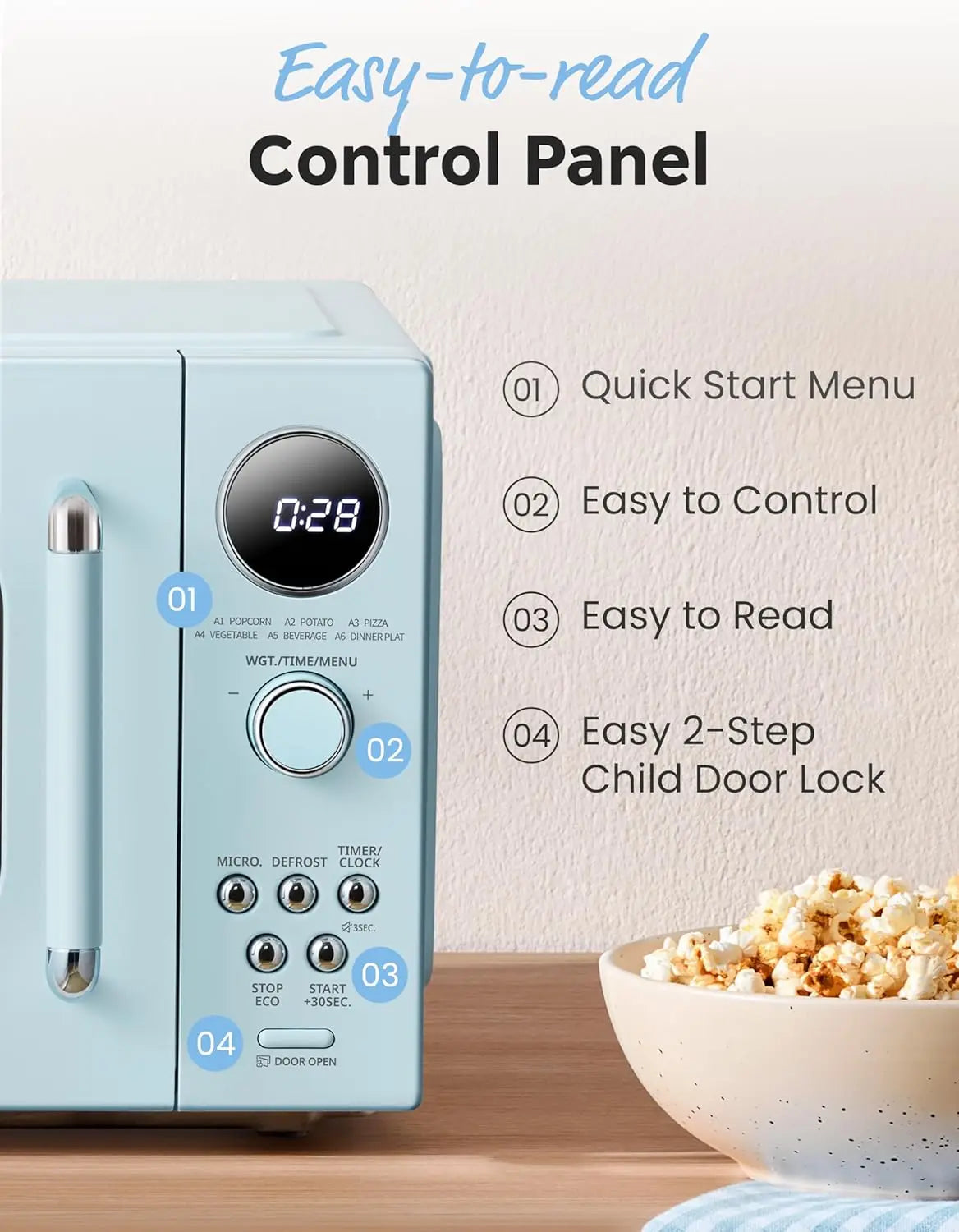 XMSJ Retro Microwave Oven With 6 Auto Menus Countertop