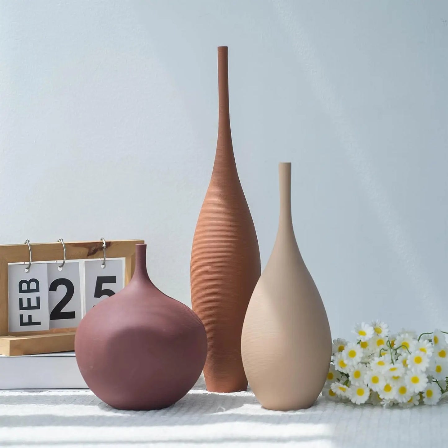 Set Of 3 Modern Ceramic Vases For Farmhouse Home Decor