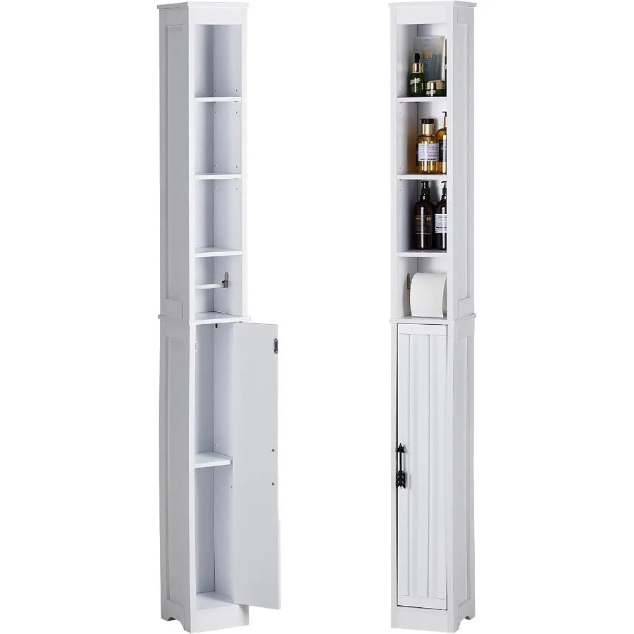XIUWO Narrow Bathroom Storage Cabinet With Toilet Paper Holder
