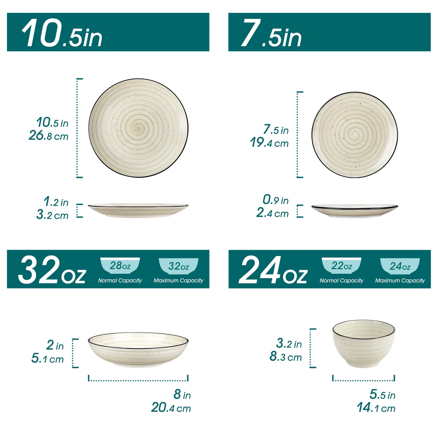 MALACASA 24/48 Piece Ceramic Dinnerware Set Handpainted Spiral
