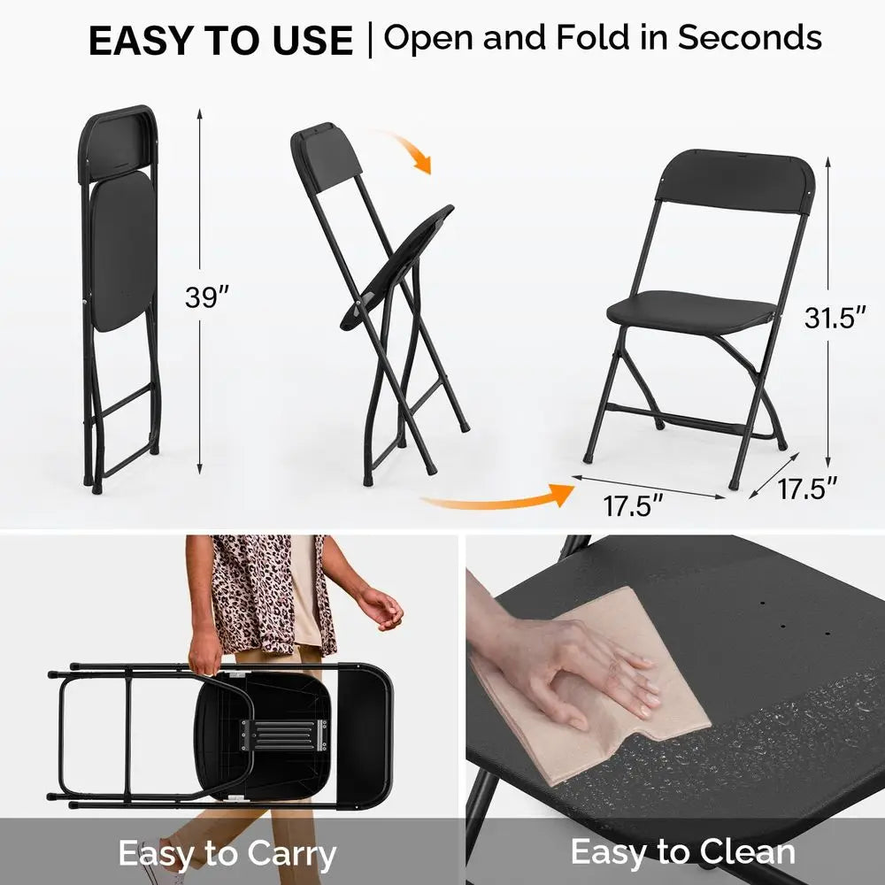 Plastic Folding Chair Indoor Outdoor Stackable Steel Frame 350lb Capacity