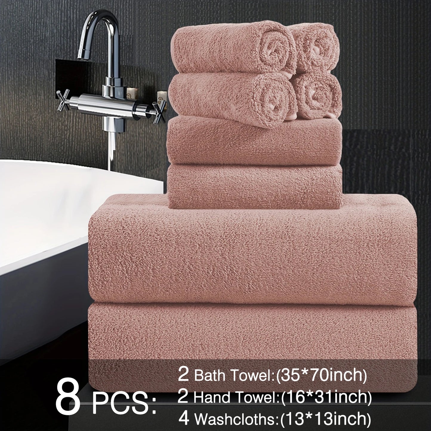 Belista Oversized Bath Towels Set Eight Piece Includes Towels Washcloths