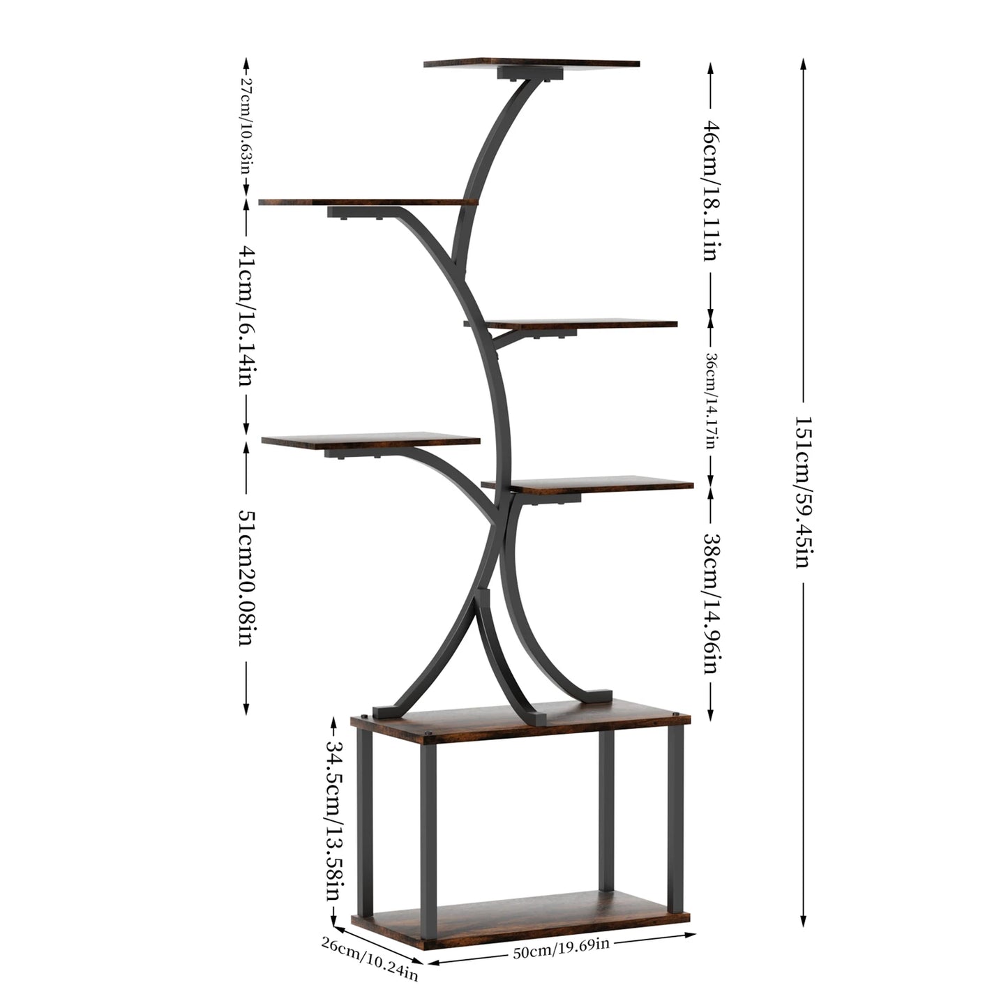 Metal 7-Tier Tree Shaped Plant Stand With Lights Indoor Outdoor