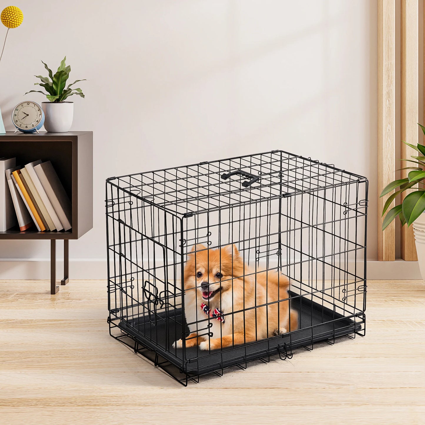 JHK Folding Metal Dog Cage With Leakproof Pan For Indoor Or Outdoor