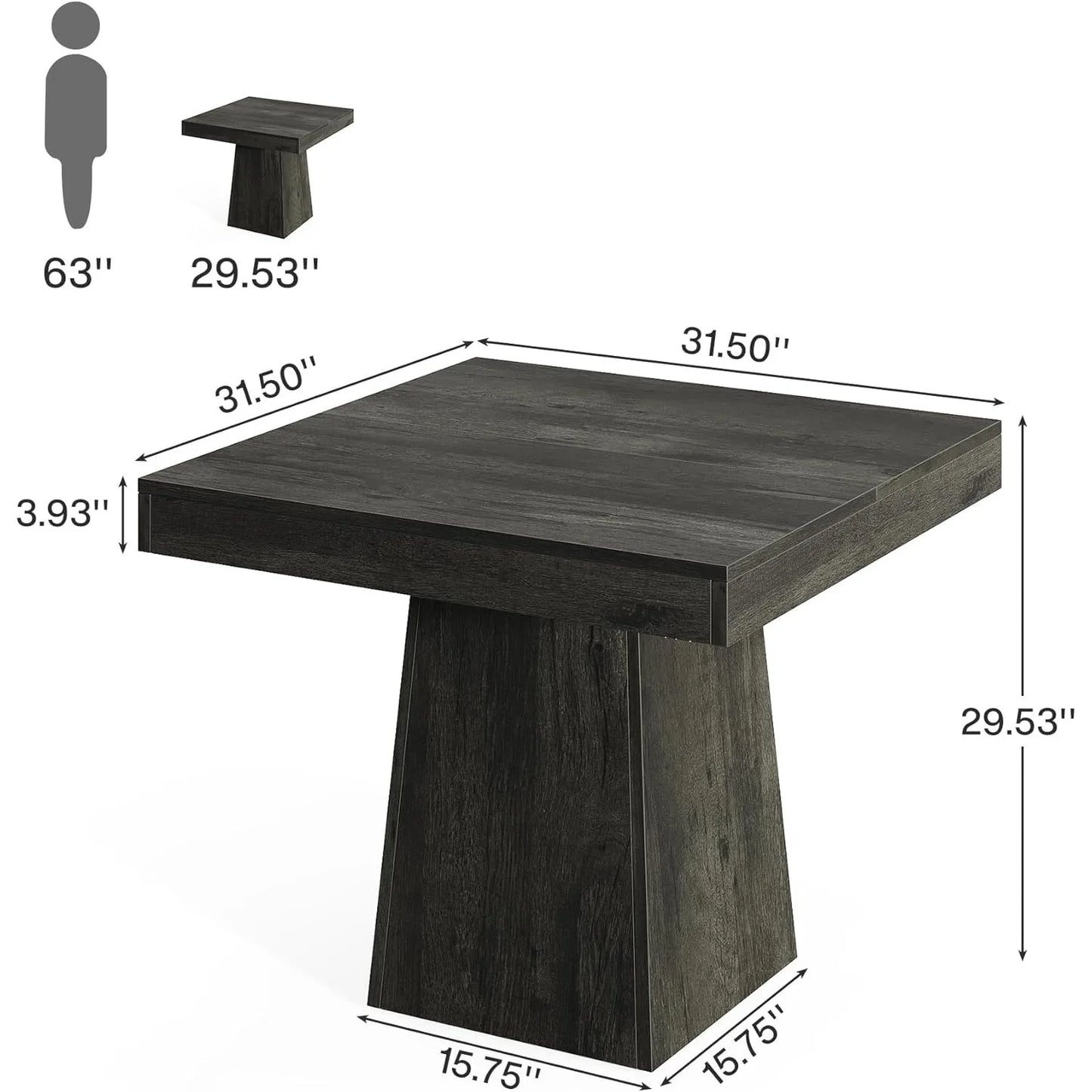 Little Tree Square Dining Table For 4 With Pedestal Base, Farmhouse Kitchen