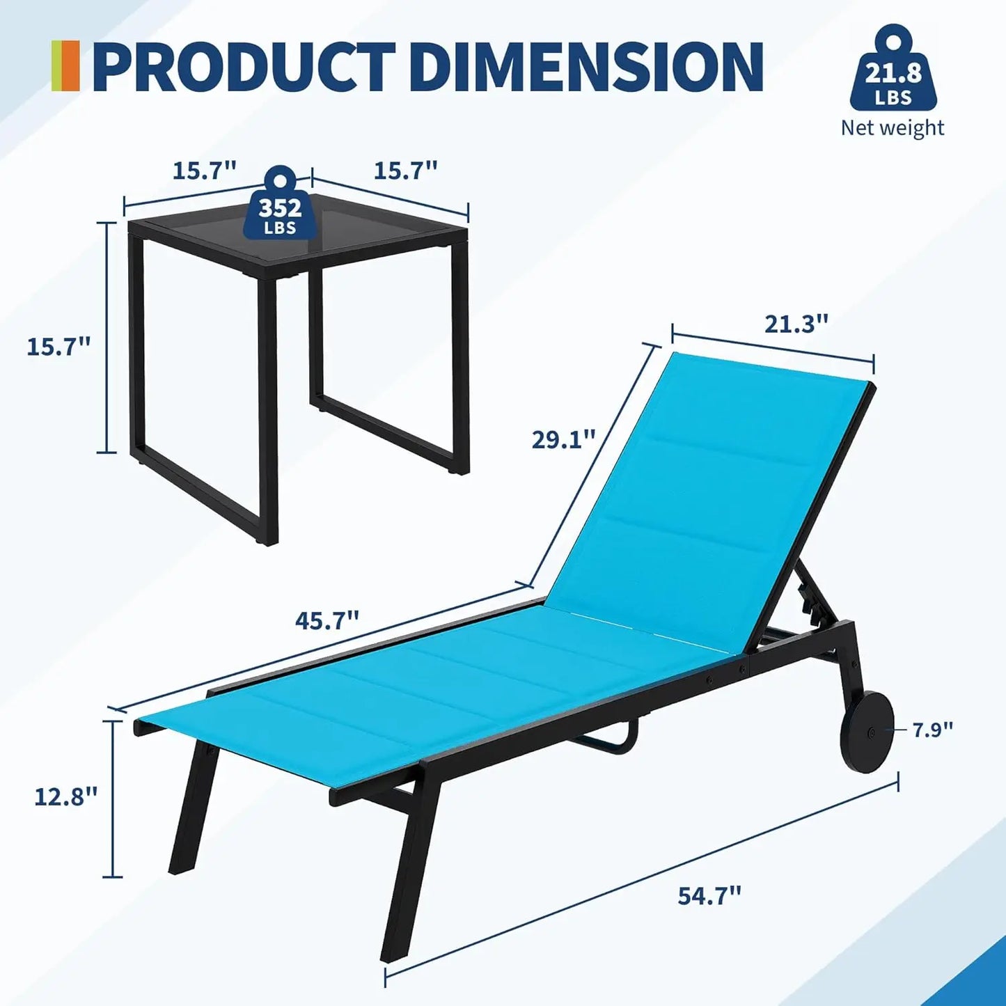 HiMISS 3 Piece Patio Chaise Chairs Set With Side Table